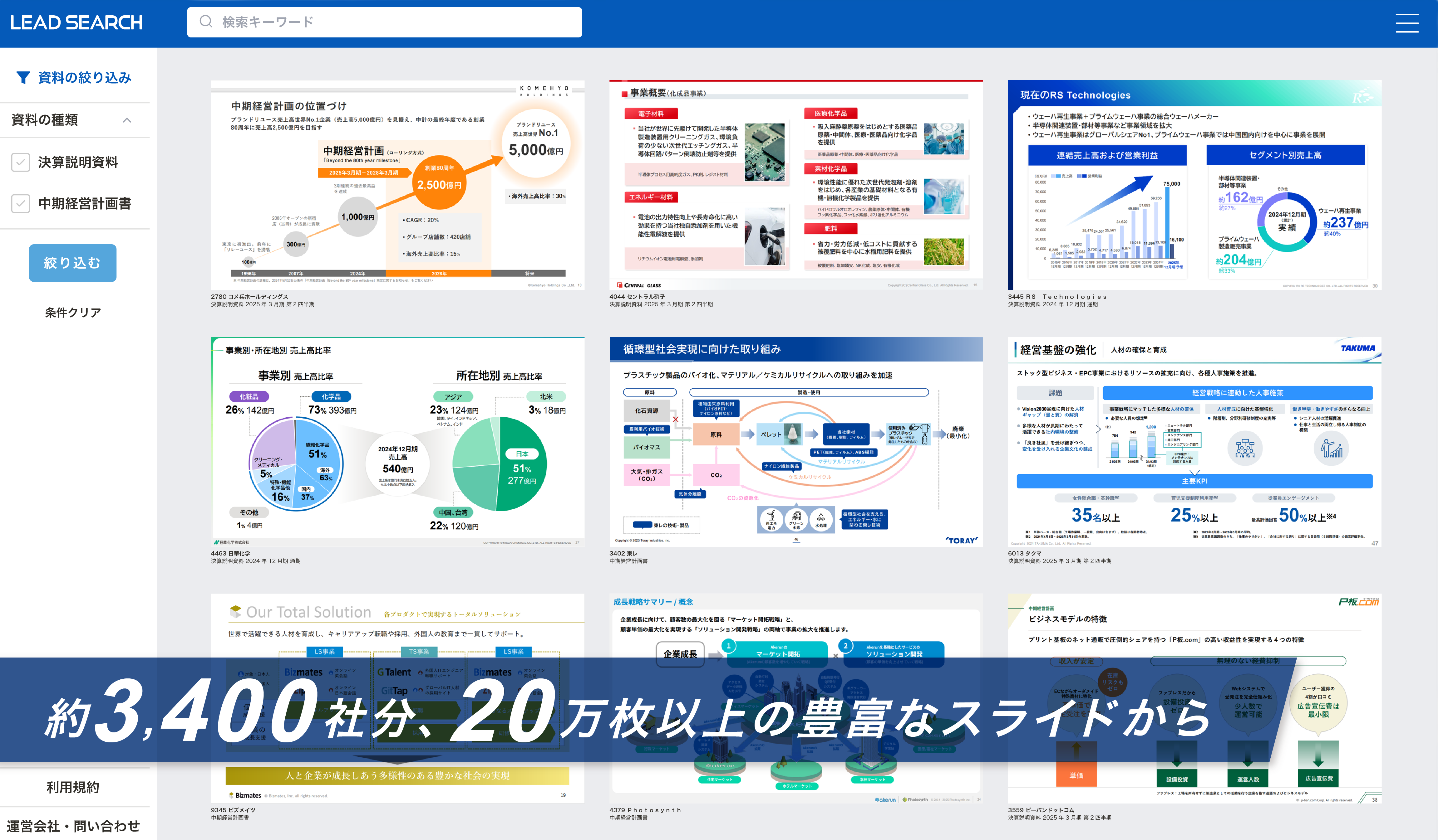 参考になるIR資料がスライド単位で見つかる検索サービス「LEAD SEARCH」01